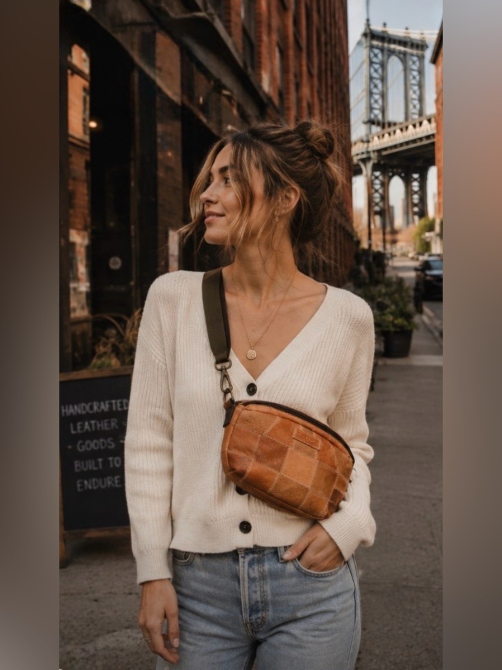 Bed Stu Abundance Patchwork Leather Sling Belt Bag Brown Crossbody Waist Pack - Picture 16 of 16